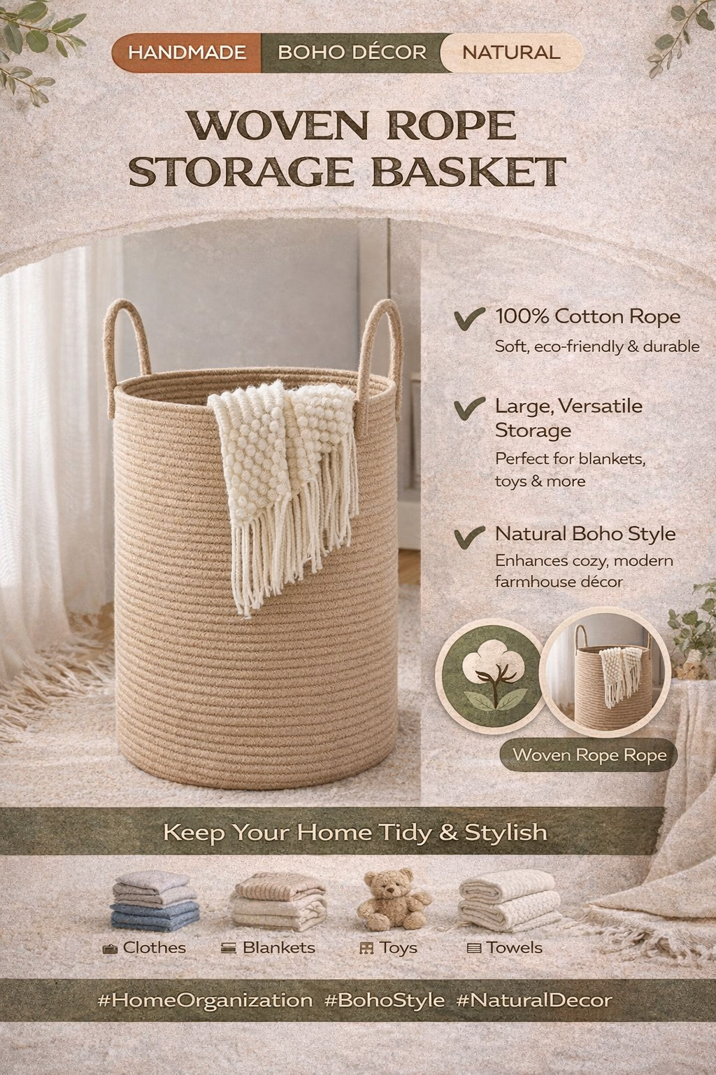 Weave Cotton Rope Storage Basket