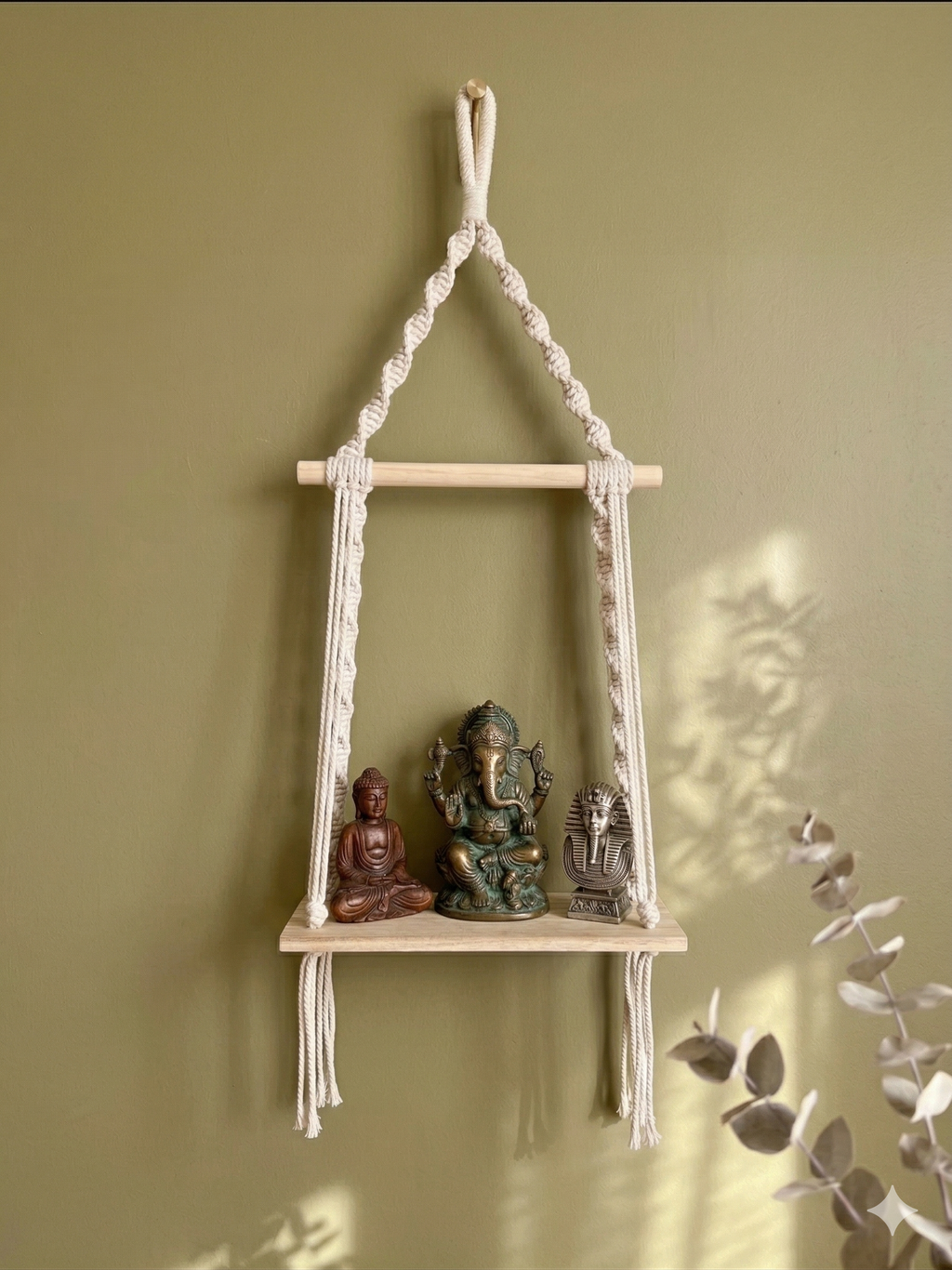 Ficus Boho Wall Shelf With Pine Wood Base