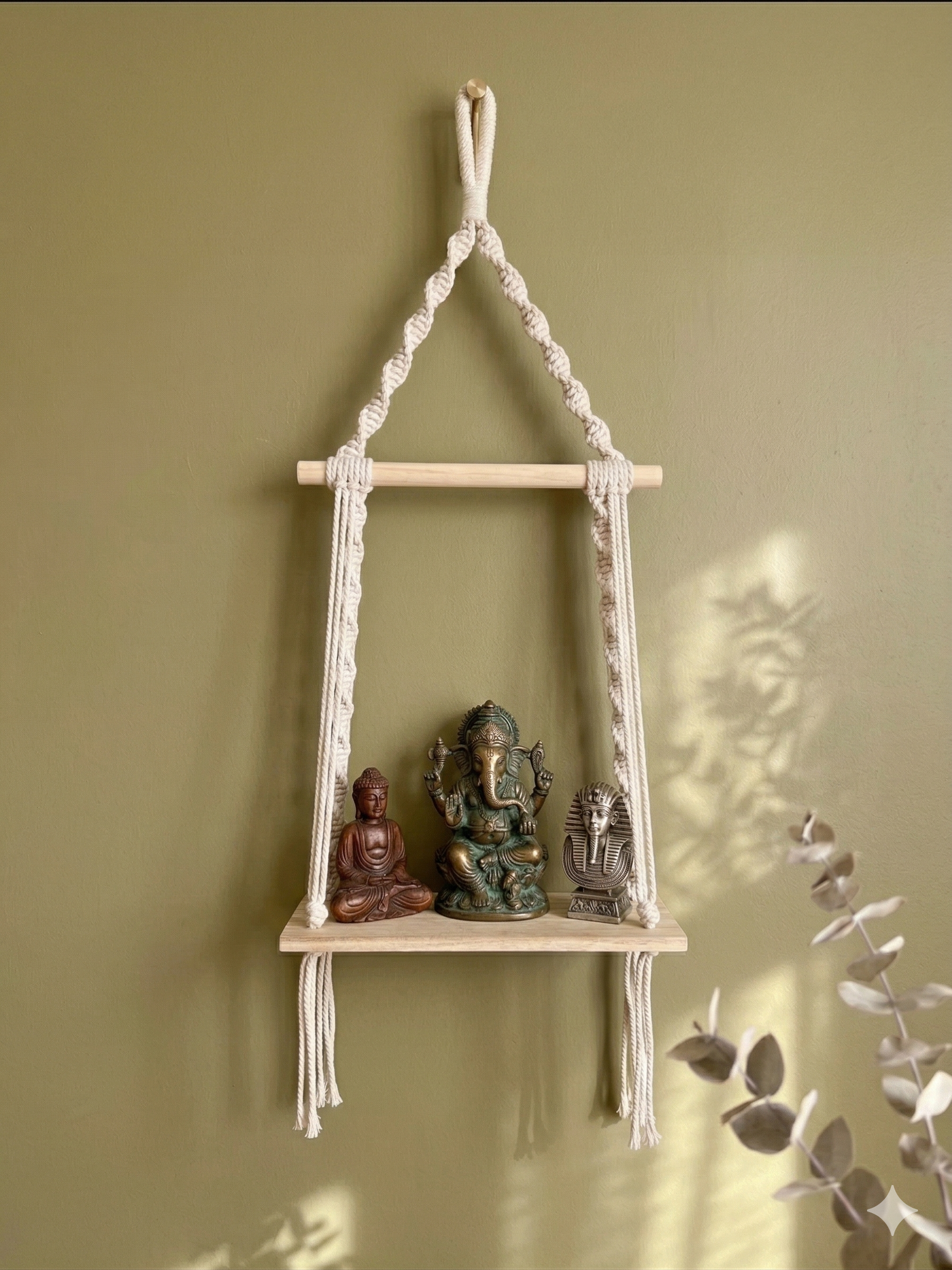 Ficus Boho Wall Shelf With Pine Wood Base