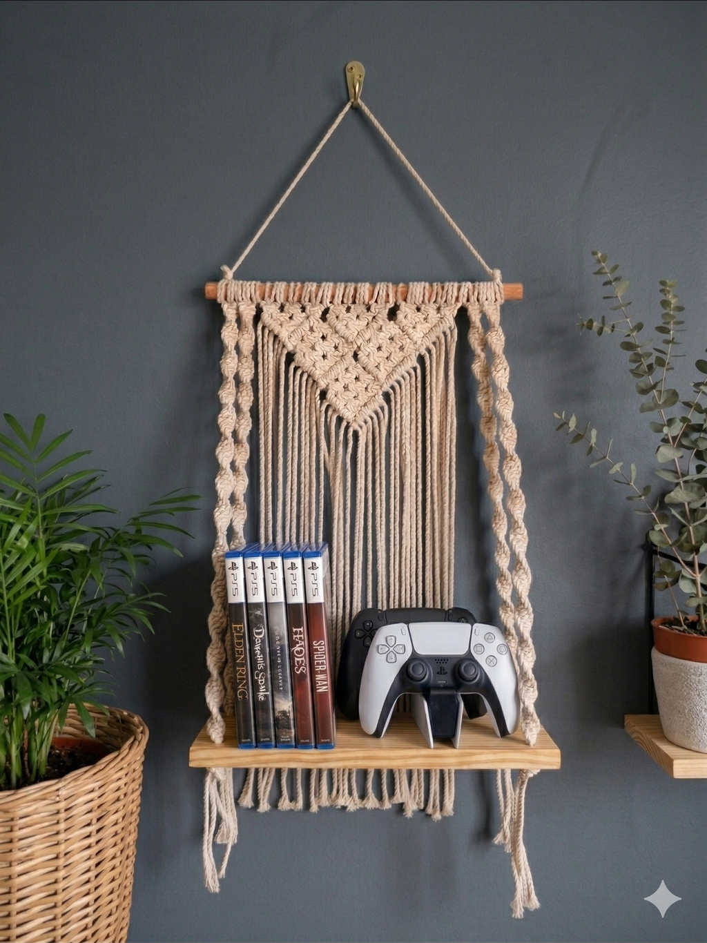 Ecru Wall Shelf with Pine Wood Base