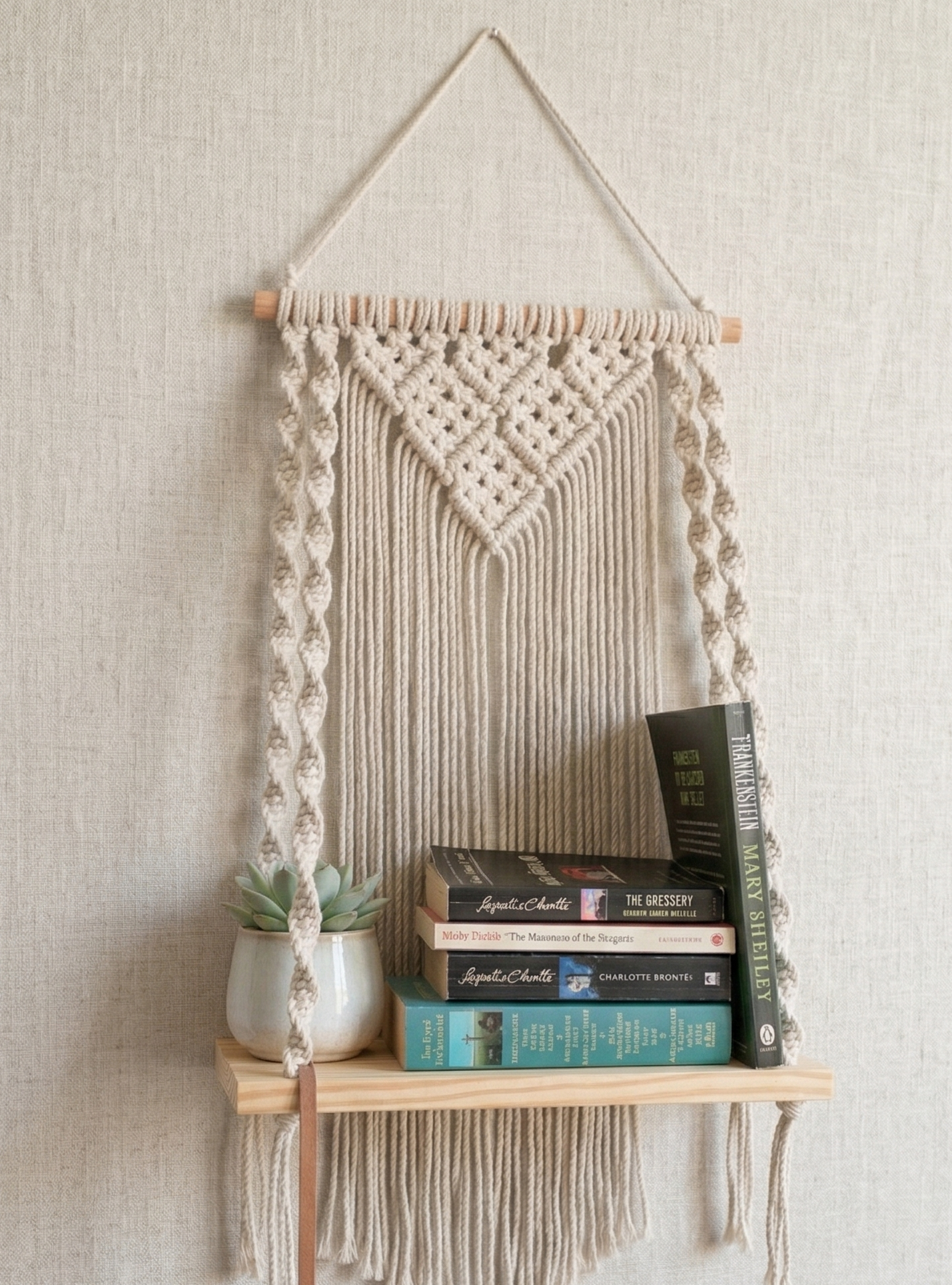 Ecru Wall Shelf with Pine Wood Base