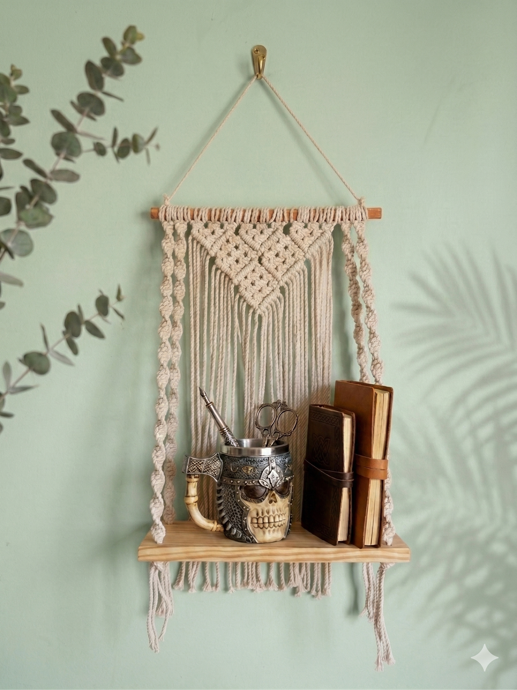 Ecru Wall Shelf with Pine Wood Base