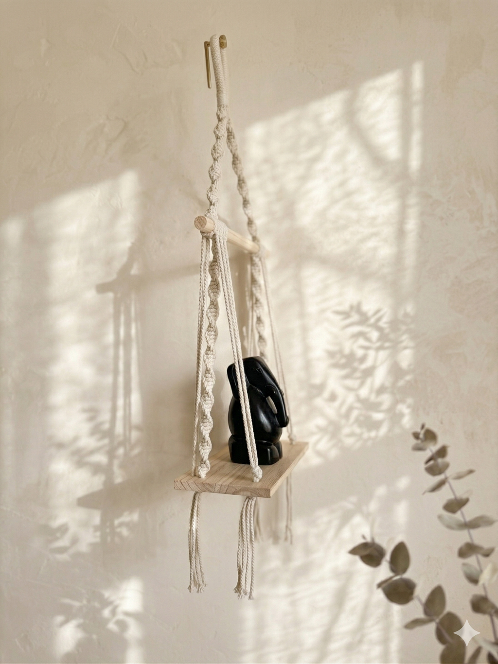 Ficus Boho Wall Shelf With Pine Wood Base