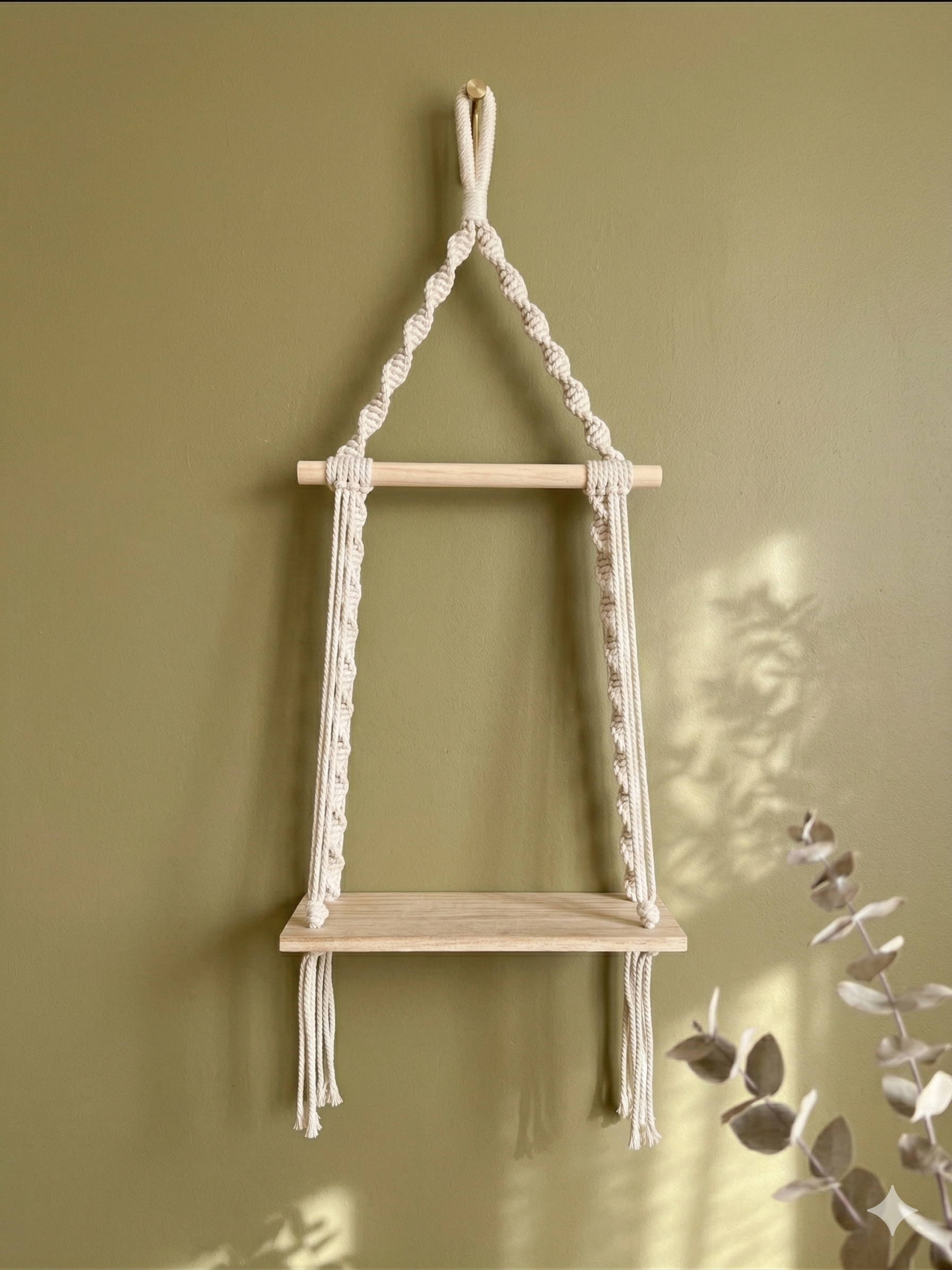 Ficus Boho Wall Shelf With Pine Wood Base