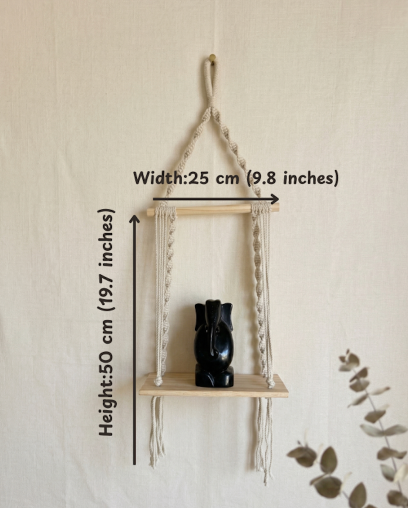 Ficus Boho Wall Shelf With Pine Wood Base